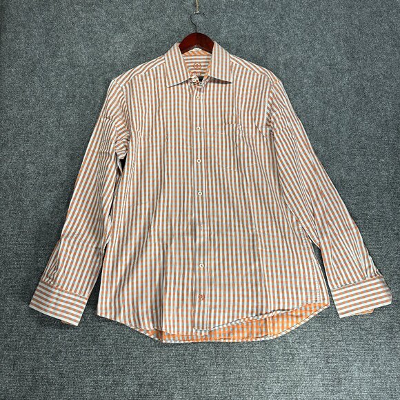 Bugatchi Uomo Shirt Mens Medium Button Up Orange Stripe Cotton Pocket - Picture 1 of 10